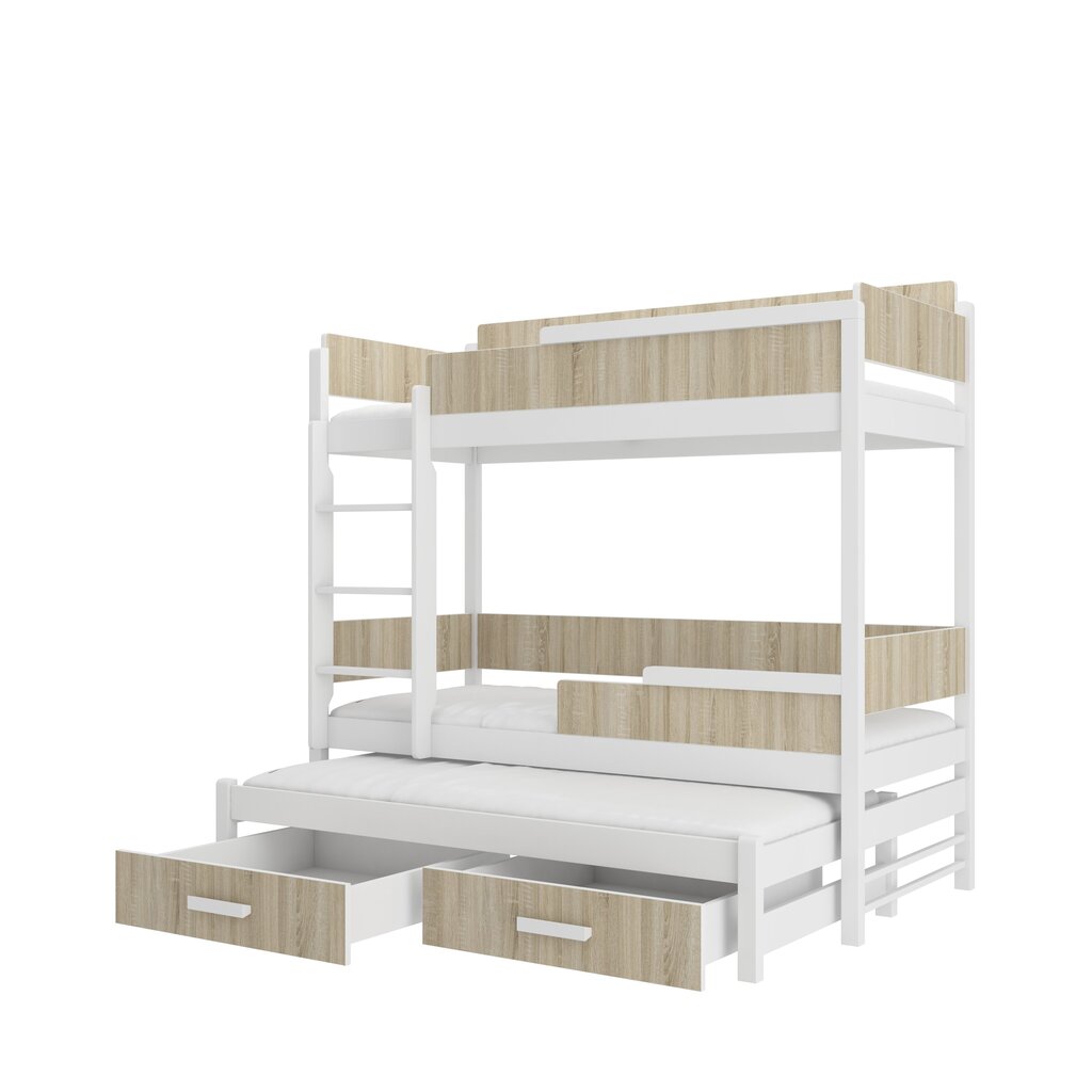 Dviaukštė lova ADRK Furniture Queen su čiužiniais, 80x180 cm, balta/ruda kaina ir informacija | Vaikiškos lovos | pigu.lt