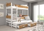 Dviaukštė lova ADRK Furniture Queen su čiužiniais, 90x200 cm, balta/ruda