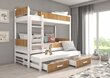 Dviaukštė lova ADRK Furniture Queen su čiužiniais, 90x200 cm, balta/ruda kaina ir informacija | Vaikiškos lovos | pigu.lt