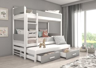 Dviaukštė lova ADRK Furniture Queen su čiužiniais, 80x180 cm, balta/pilka kaina ir informacija | Vaikiškos lovos | pigu.lt