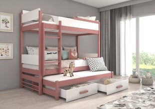 Кровать двухъярусная ADRK Furniture Queen с матрасами, 80х180 см, белый/розовый цвет цена и информация | Детские кровати | pigu.lt