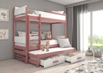 Dviaukštė lova ADRK Furniture Queen su čiužiniais, 90x200 cm, balta/rožinė