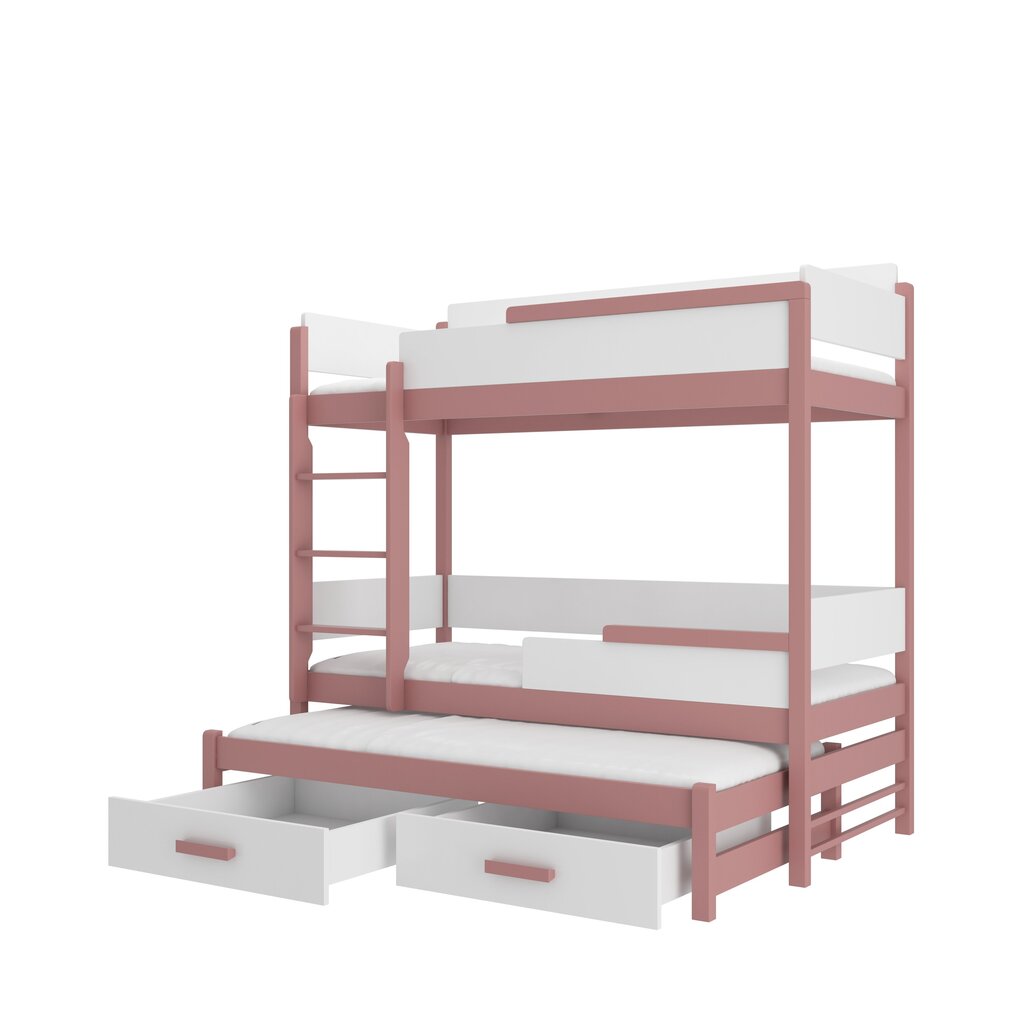 Dviaukštė lova ADRK Furniture Queen su čiužiniais, 90x200 cm, balta/rožinė kaina ir informacija | Vaikiškos lovos | pigu.lt