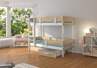 Dviaukštė lova ADRK Furniture Etiona, 80x180 cm, balta/ruda kaina ir informacija | Vaikiškos lovos | pigu.lt