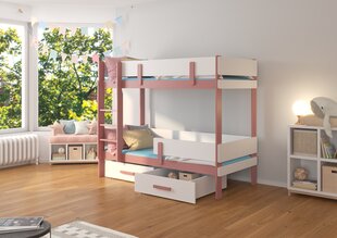 Dviaukštė lova Adrk Furniture Etiona, 90x200 cm, balta/rožinė kaina ir informacija | Vaikiškos lovos | pigu.lt