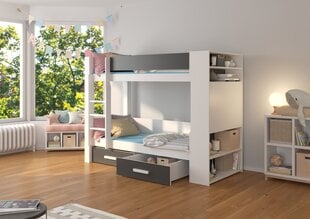 Dviaukštė lova ADRK Furniture Garet, 90x200 cm, balta/juoda kaina ir informacija | Vaikiškos lovos | pigu.lt