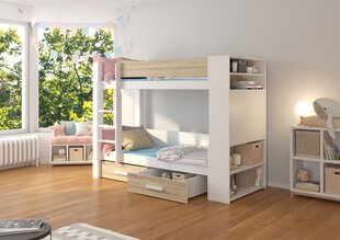 Dviaukštė lova ADRK Furniture Garet, 90x200 cm, balta/ruda kaina ir informacija | Vaikiškos lovos | pigu.lt