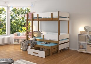 Dviaukštė lova Adrk Furniture Etapo, 90x200 cm, balta/ruda kaina ir informacija | Vaikiškos lovos | pigu.lt