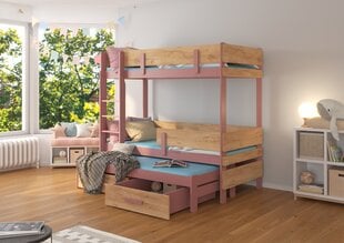 Кровать двухъярусная ADRK Furniture Etapo 90x200 см, розовая/коричневая цена и информация | Детские кровати | pigu.lt