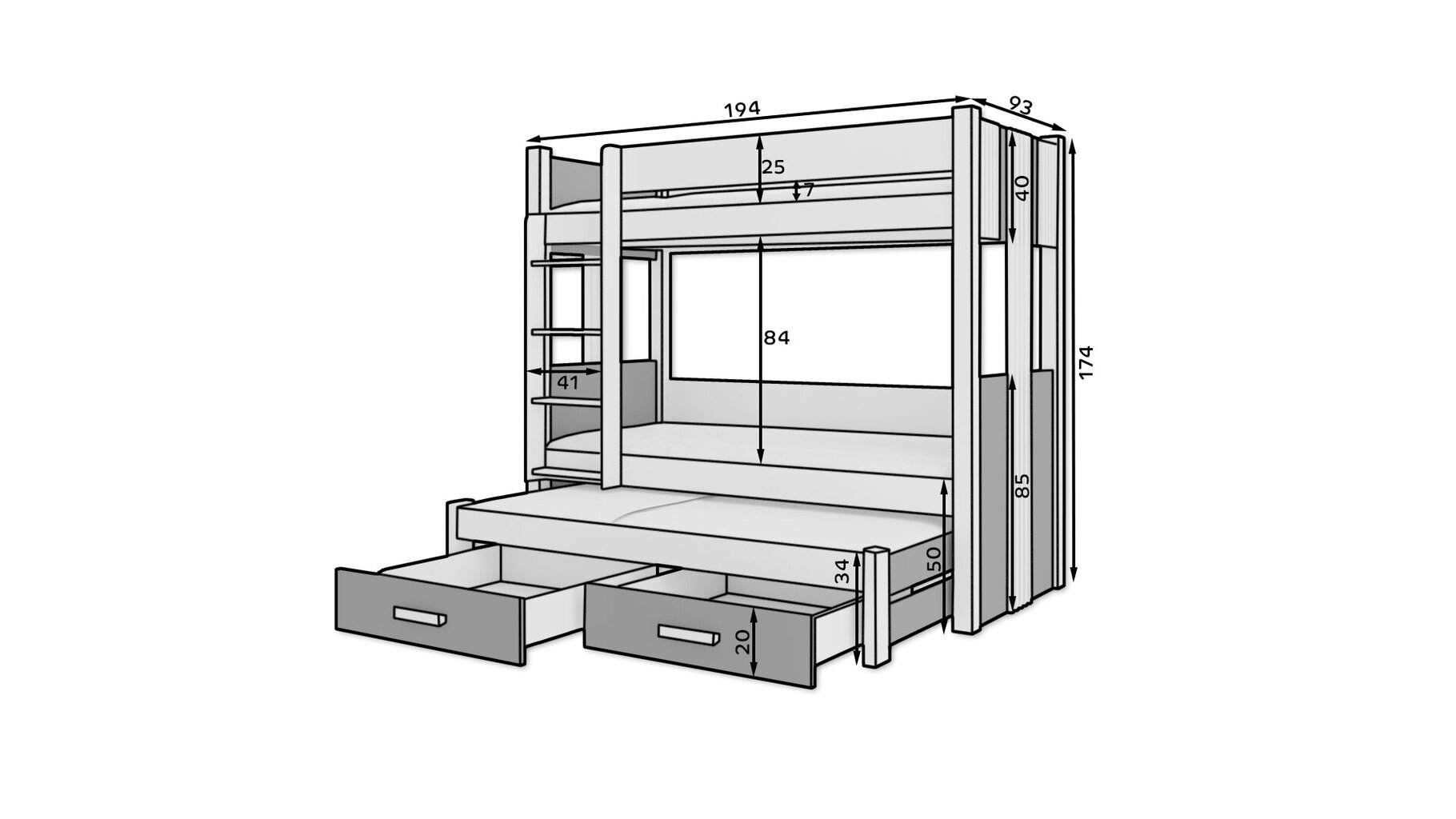 Dviaukštė lova ADRK Furniture Artema, 80x180 cm, balta/ruda kaina ir informacija | Vaikiškos lovos | pigu.lt