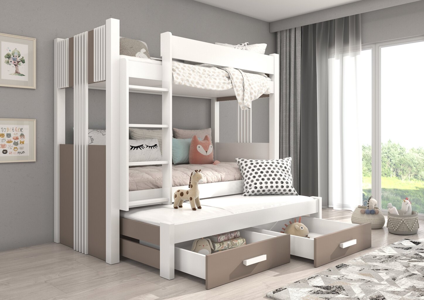 Dviaukštė lova Adrk Furniture Artema, 90x200 cm, balta/ruda kaina ir informacija | Vaikiškos lovos | pigu.lt