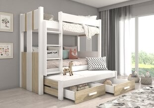 Dviaukštė lova Adrk Furniture Artema su čiužiniais, 80x180 cm, balta/ruda kaina ir informacija | Vaikiškos lovos | pigu.lt