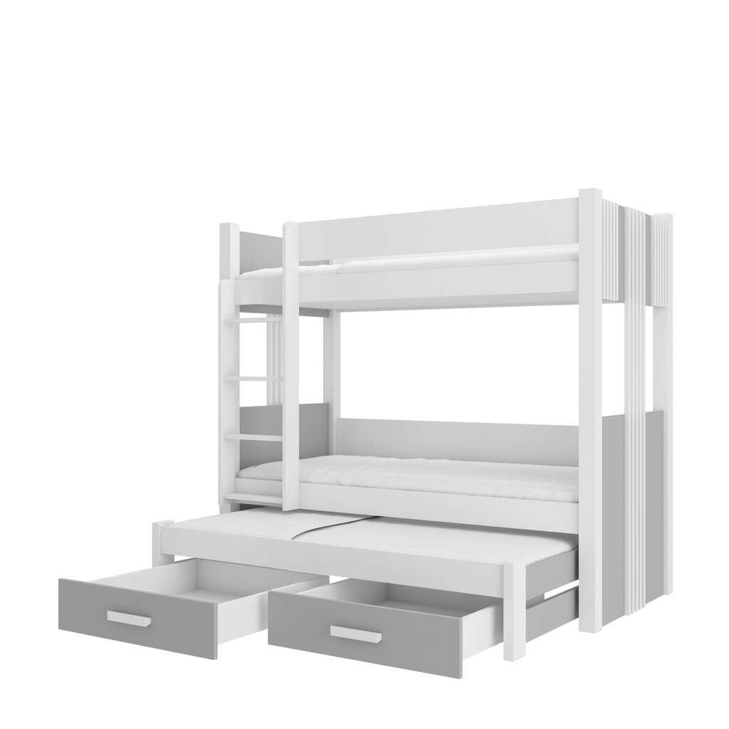 Dviaukštė lova Adrk Furniture Artema su čiužiniais, 80x180 cm, balta/pilka kaina ir informacija | Vaikiškos lovos | pigu.lt
