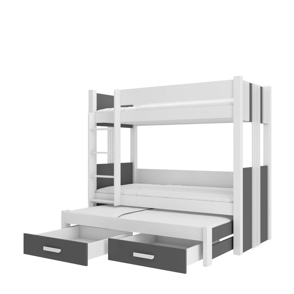 Dviaukštė lova ADRK Furniture Artema su čiužiniais, 90x200 cm, balta/pilka kaina ir informacija | Vaikiškos lovos | pigu.lt