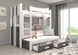 Dviaukštė lova ADRK Furniture Artema su čiužiniais, 90x200 cm, balta/pilka kaina ir informacija | Vaikiškos lovos | pigu.lt