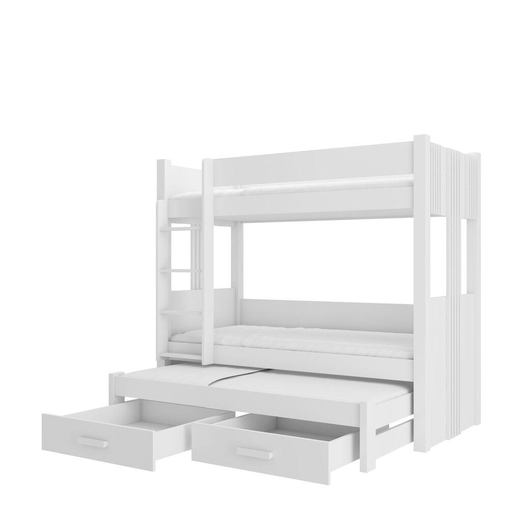 Dviaukštė lova Adrk Furniture Artema su čiužiniais, 90x200 cm, balta kaina ir informacija | Vaikiškos lovos | pigu.lt