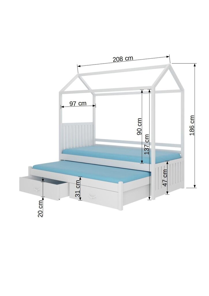 Lova Adrk Furniture Jonasek, 90x200 cm, pilka kaina ir informacija | Vaikiškos lovos | pigu.lt