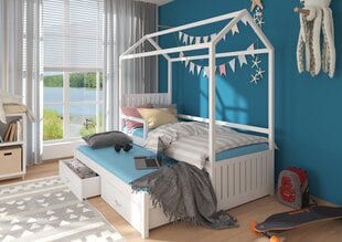 Lova Adrk Furniture Jonasek su šonine apsauga ir čiužiniu, 80x180cm, ruda kaina ir informacija | Vaikiškos lovos | pigu.lt