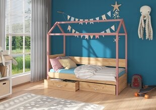 Lova Adrk Furniture Otello, 90x200 cm, rožinė/ruda kaina ir informacija | Vaikiškos lovos | pigu.lt