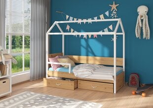 Lova ADRK Furniture Otello su šonine apsauga, 90x200 cm, balta/ruda kaina ir informacija | Vaikiškos lovos | pigu.lt
