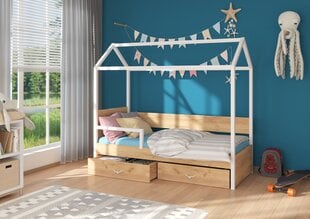 Lova Adrk Furniture Otello su šonine apsauga, 90x200 cm, balta/ruda kaina ir informacija | Vaikiškos lovos | pigu.lt