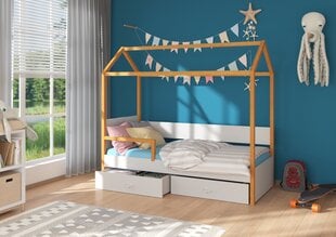 Lova Adrk Furniture Otello su šonine apsauga, 90x200 cm, pilka/ruda kaina ir informacija | Vaikiškos lovos | pigu.lt