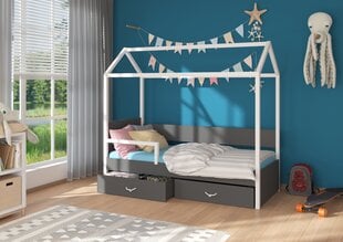 Кровать ADRK Furniture Otello 90x200 см с боковой защитой и матрасом, белый/черный цвет цена и информация | Детские кровати | pigu.lt