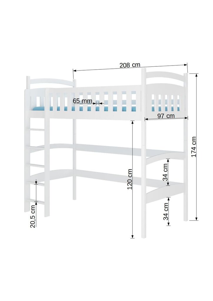 Dviaukštė lova Adrk Furniture Miago, 90x200 cm, ruda kaina ir informacija | Vaikiškos lovos | pigu.lt