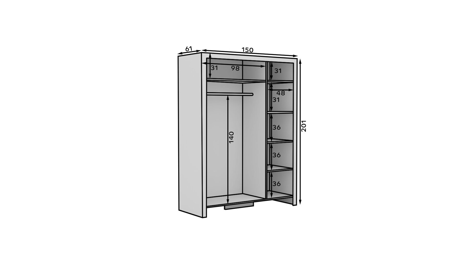 3 durų Spinta ADRK Furniture Cesiro, balta цена и информация | Spintos | pigu.lt