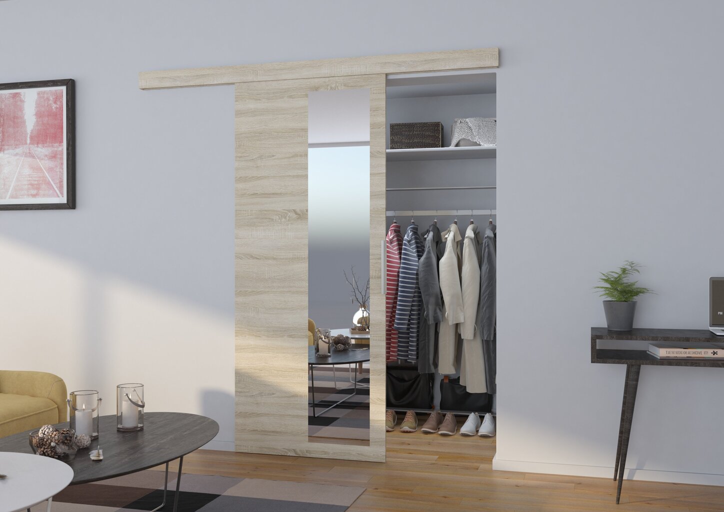 Stumdomos durys ADRK Furniture Malta 76, smėlio kaina ir informacija | Spintos | pigu.lt