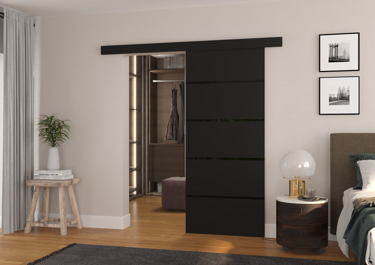 Stumdomos durys ADRK Furniture Muschu 86, juoda цена и информация | Spintos | pigu.lt