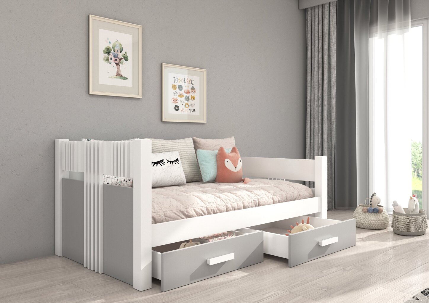 Vaikiška lova ADRK Furniture Bibi, balta/pilka цена и информация | Vaikiškos lovos | pigu.lt