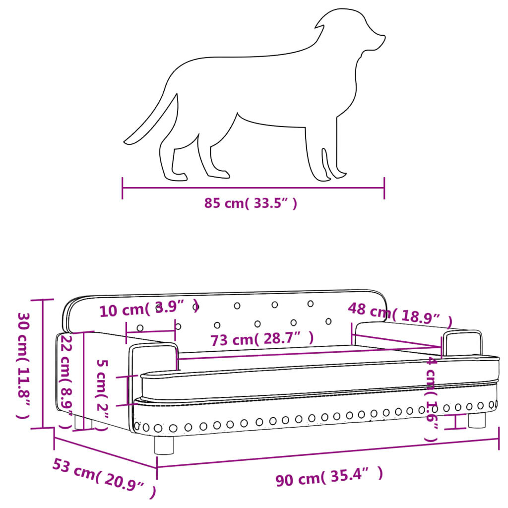 Aksomo lova šunims VidaXL, 90x53x30cm, pilka kaina ir informacija | Guoliai, pagalvėlės | pigu.lt