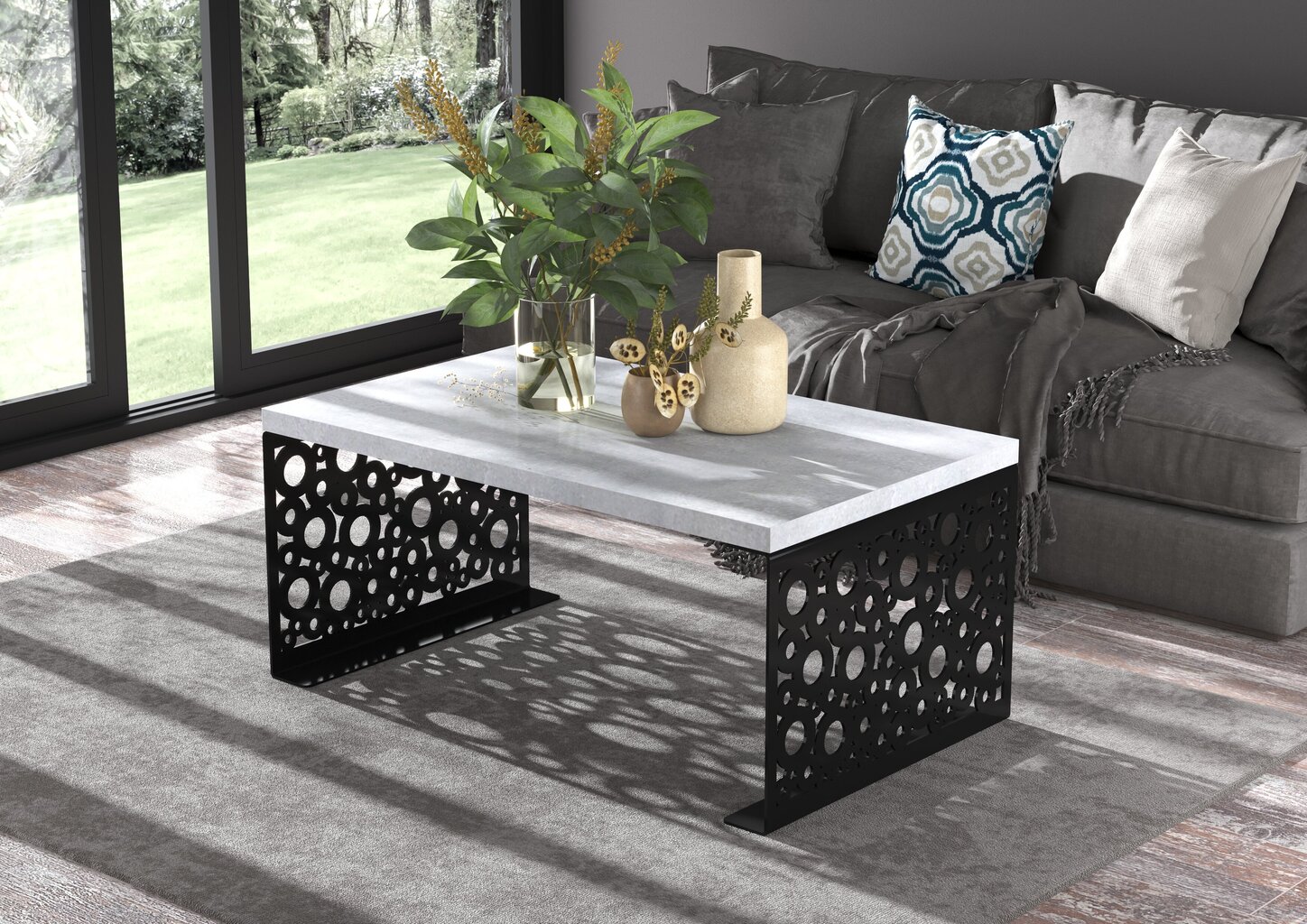 Kavos staliukas ADRK Furniture Rina, 100x60cm, pilkas/juodas kaina ir informacija | Kavos staliukai | pigu.lt