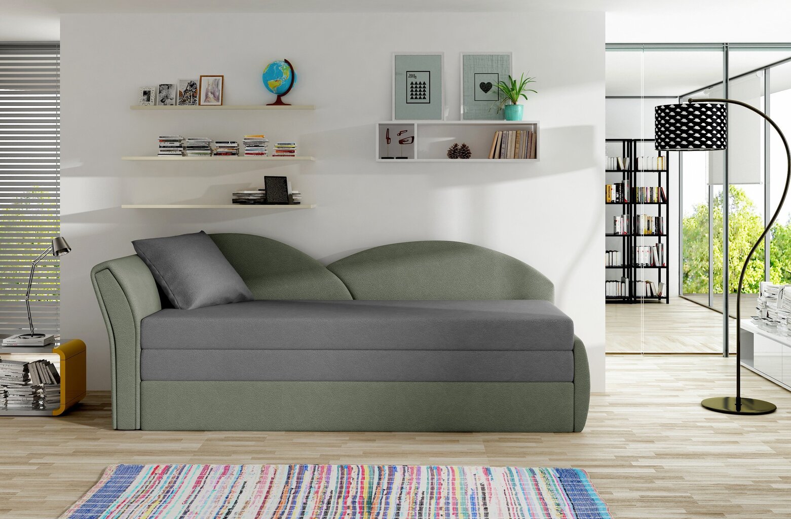 Sofa - lova NORE Aga, pilka/žalia kaina ir informacija | Sofos | pigu.lt