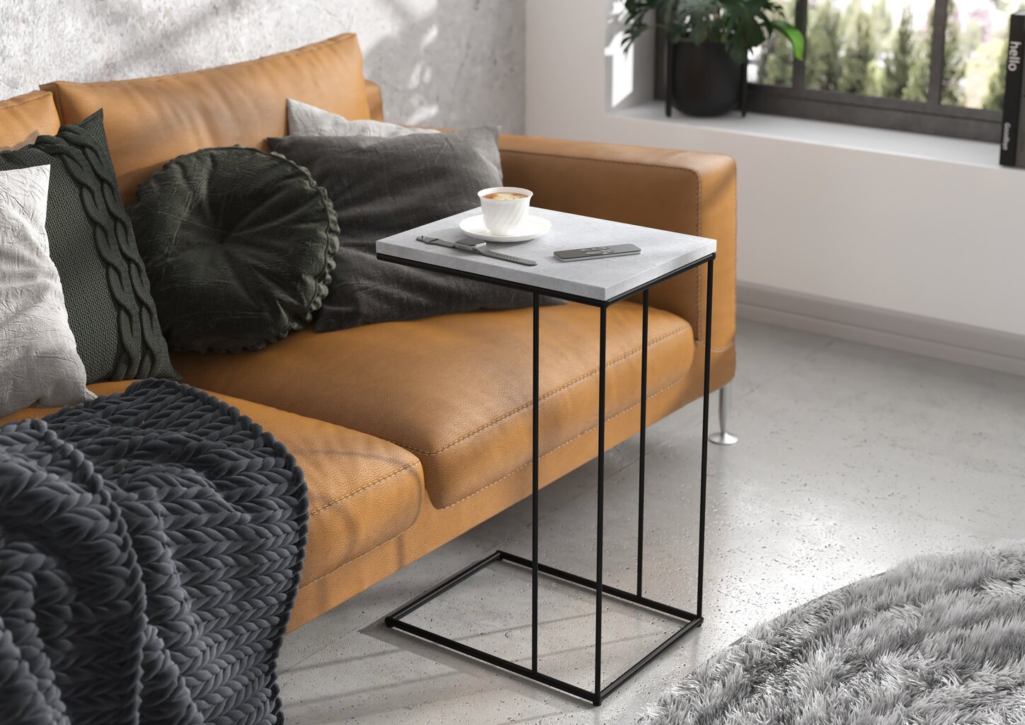 Šoninis staliukas ADRK Furniture Dru, 62x30x40 cm, pilkas/juodas kaina ir informacija | Kavos staliukai | pigu.lt