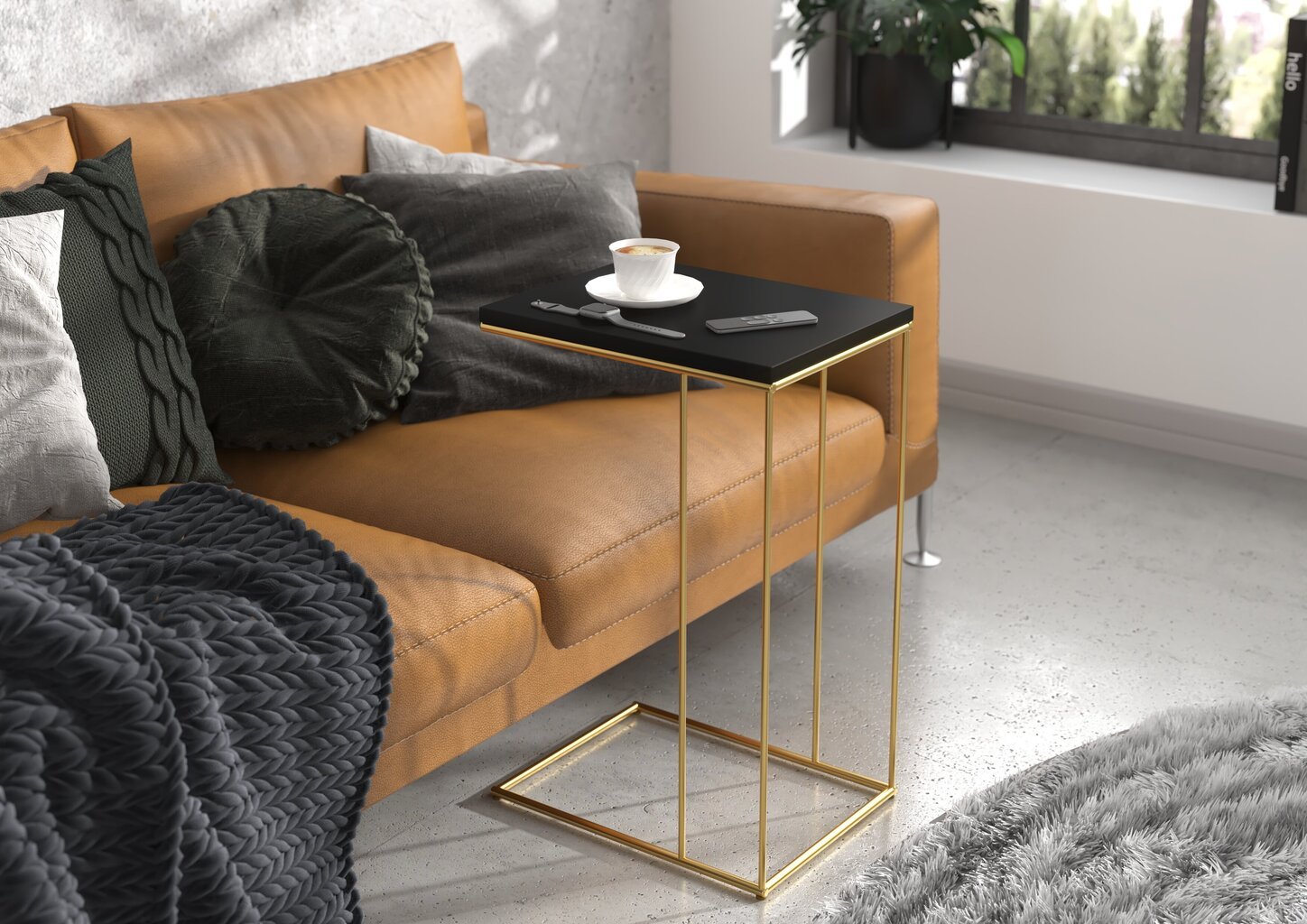 Šoninis staliukas ADRK Furniture Dru, 62x30x40 cm, šviesiai juodas/aukso kaina ir informacija | Kavos staliukai | pigu.lt