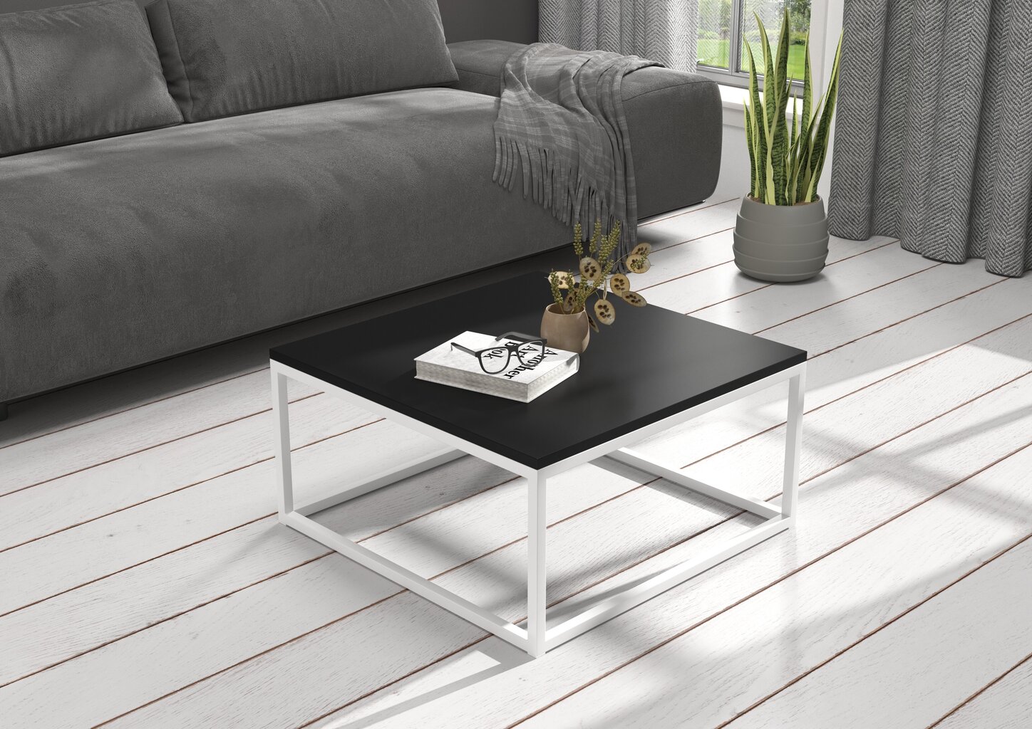 Kavos staliukas ADRK Furniture Belten 65x65cm, juodas/baltas kaina ir informacija | Kavos staliukai | pigu.lt