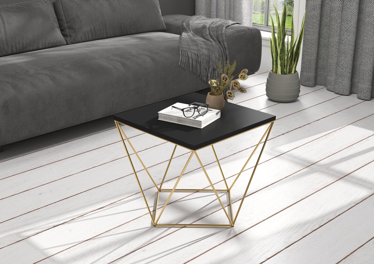 Kavos staliukas ADRK Furniture Diana 50x50cm, juodas/aukso kaina ir informacija | Kavos staliukai | pigu.lt