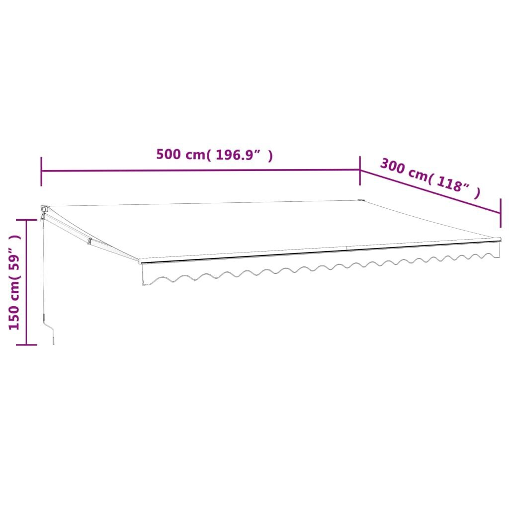 Markizė vidaXL, 500x300 cm, pilka kaina ir informacija | Skėčiai, markizės, stovai | pigu.lt