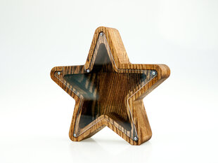 Medinė taupyklė Žvaigždė, ruda kaina ir informacija | Originalios taupyklės | pigu.lt