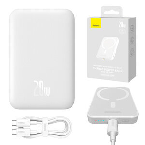 Magnetic Mini Wireless Fast Charge Power Bank Baseus 2022, 6000mAh 20W White kaina ir informacija | Atsarginiai maitinimo šaltiniai (power bank) | pigu.lt