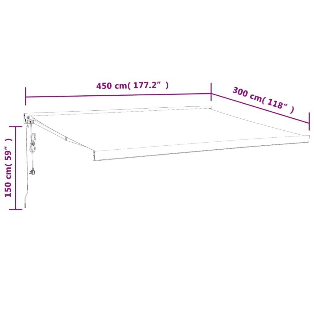 Markizė vidaXL, 450x300 cm, pilka kaina ir informacija | Skėčiai, markizės, stovai | pigu.lt