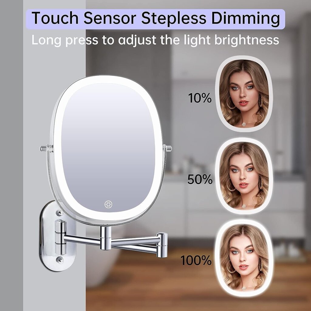 Įkraunamas sieninis kosmetinis veidrodis su LED apšvietimu Funtouch kaina |  pigu.lt