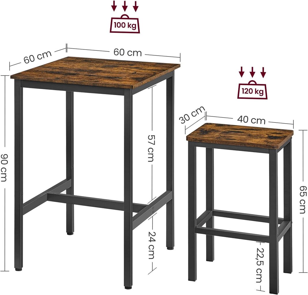 Baro stalas Vasagle LBT017B01, rudas/juodas kaina ir informacija | Virtuvės ir valgomojo kėdės | pigu.lt