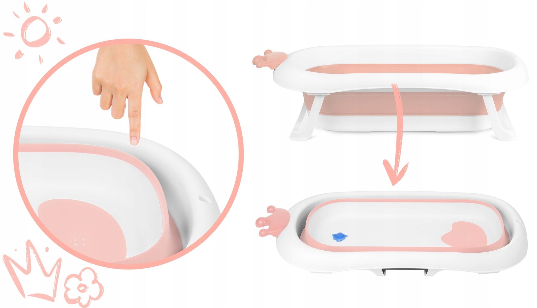 Sulankstoma kūdikių vonelė su pagalve 728000, rožinė kaina ir informacija | Maudynių priemonės | pigu.lt