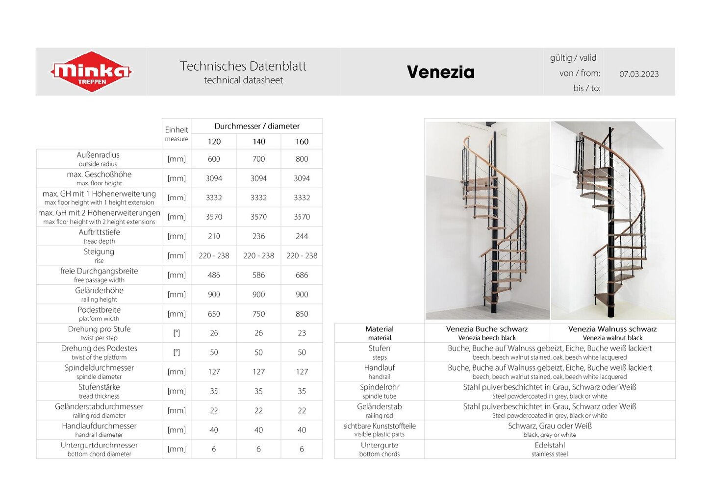 Spiraliniai laiptai Minka Venezia Ø140 cm, 309 cm kaina ir informacija | Laiptai | pigu.lt