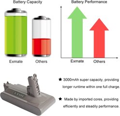 Аккумулятор для электропылесоса Exmate, 3000мAч, 25.2V, литиевый цена и информация | Аккумуляторы для пылесосов	 | pigu.lt