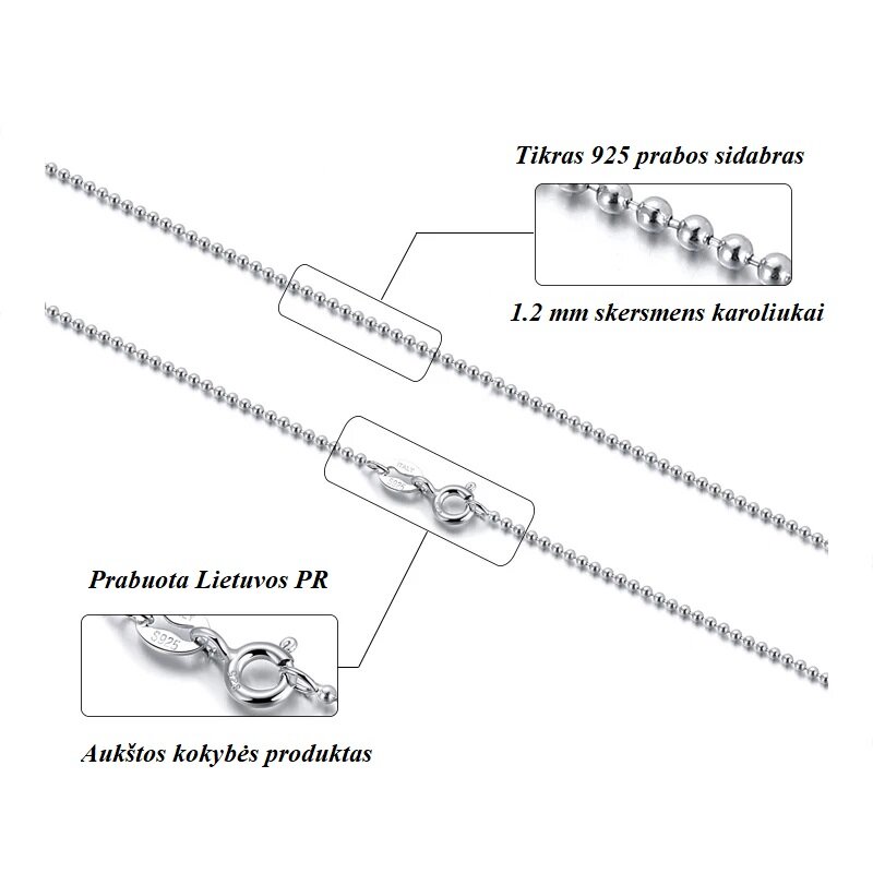 Sidabrinė kaklo grandinėlė Bead CH05-40 kaina ir informacija | Kaklo papuošalai | pigu.lt