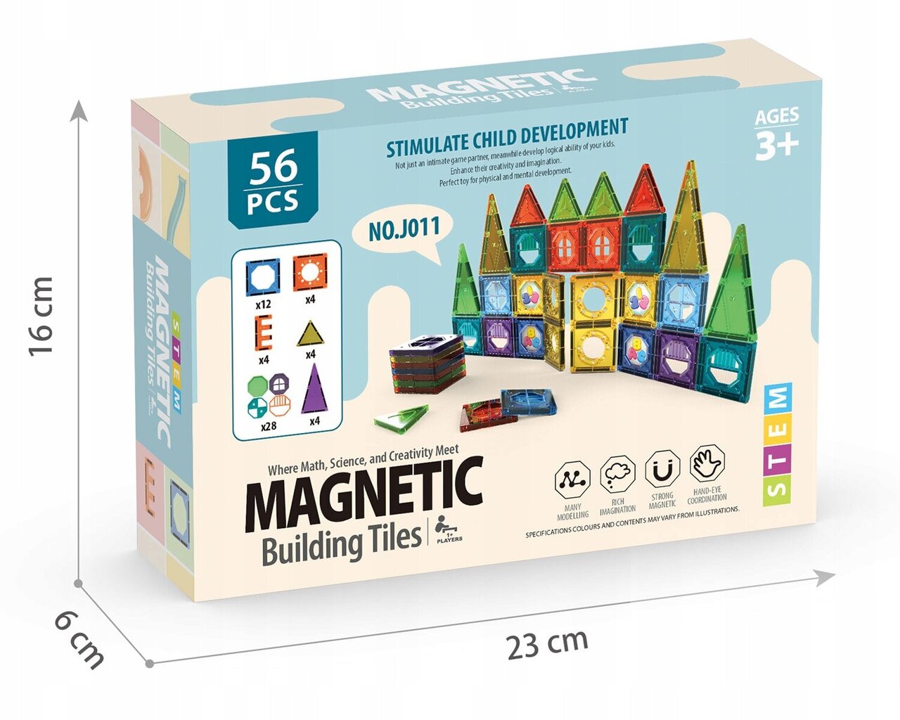 Mokomieji magnetiniai blokai Magnetic Tiles, 56 el. цена и информация | Konstruktoriai ir kaladėlės | pigu.lt